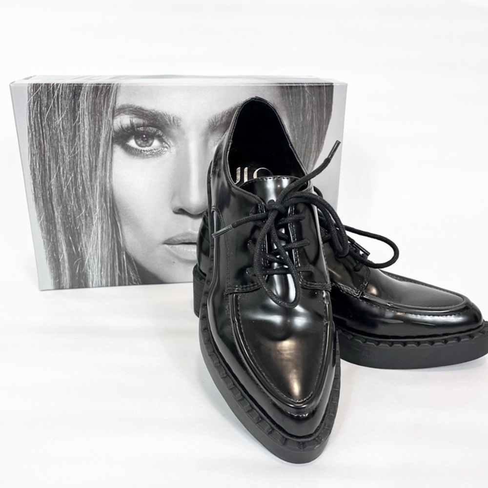 JLO Elaine Platform Black Patent Leather Lace-Up Shoes